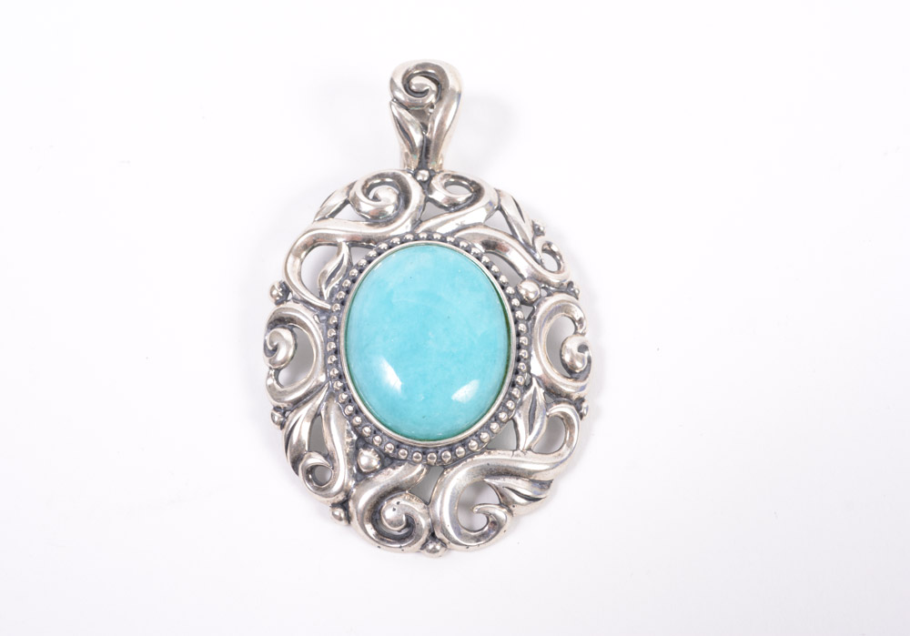 Sterling Silver Turquoise Bracelet and Blue Cabochon Pendant