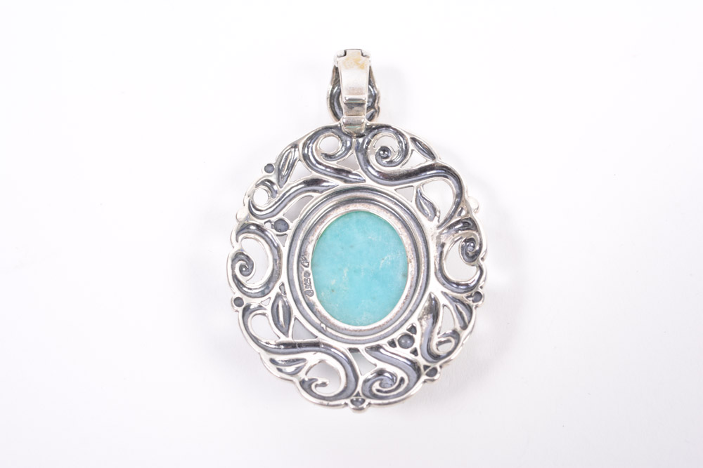 Sterling Silver Turquoise Bracelet and Blue Cabochon Pendant