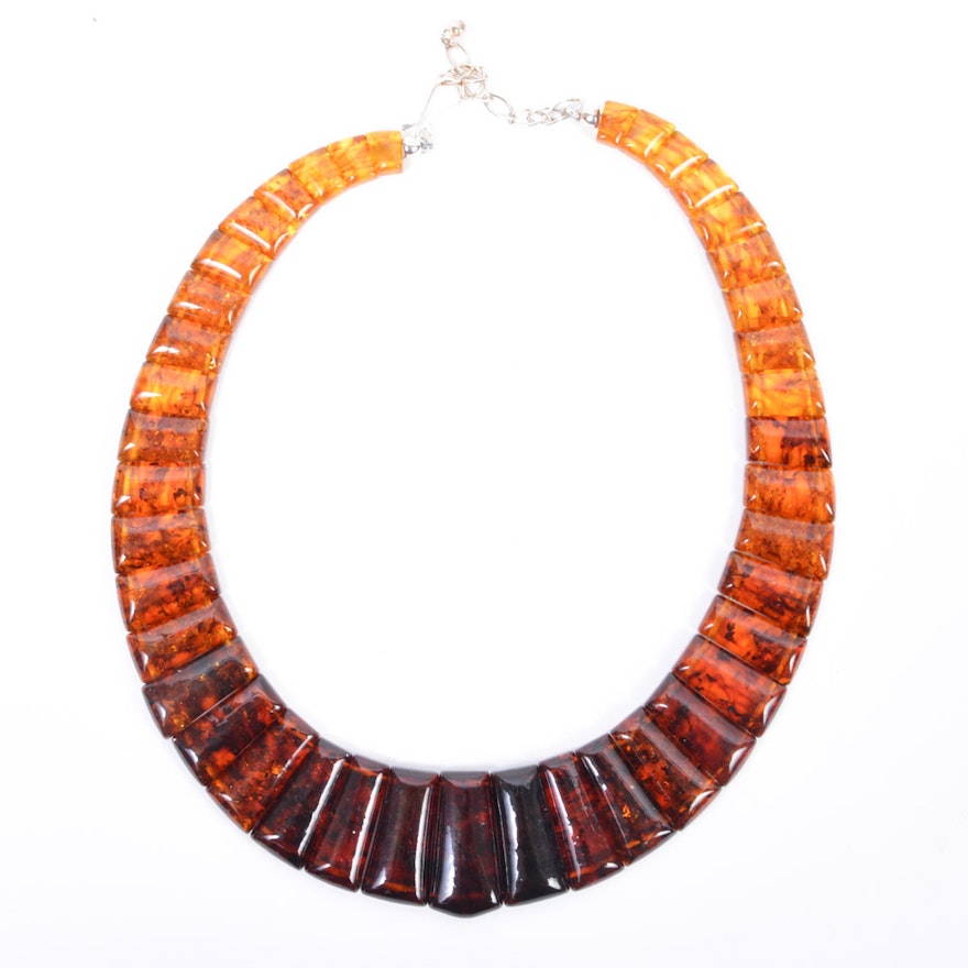 Pressed Amber Collier Necklace with Sterling Silver Clasp