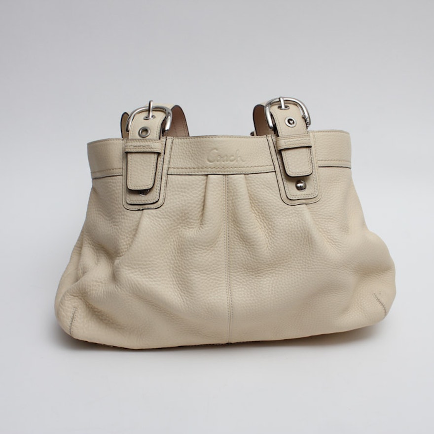 Coach Soho Pleated Leather Business Tote in Beige