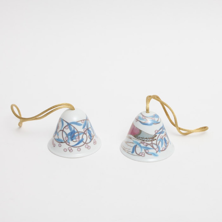 Pair of Lladró Porcelain Christmas Bell Ornaments
