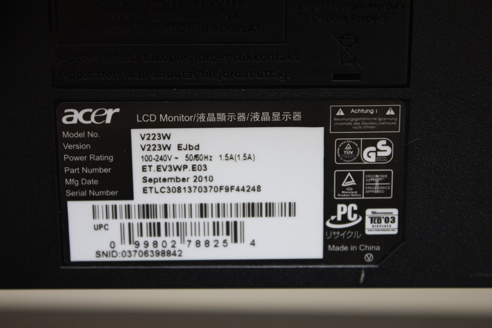 Acer 22" LCD Computer Monitor