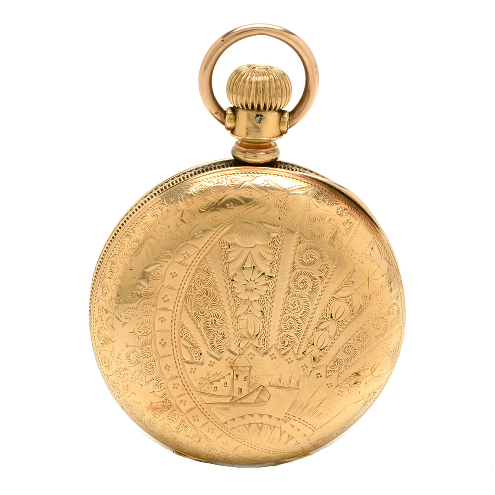 Antique Hampden Ornate Full-Hunter Gold-Filled Pocket Watch