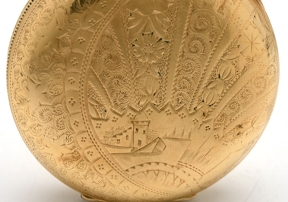 Antique Hampden Ornate Full-Hunter Gold-Filled Pocket Watch