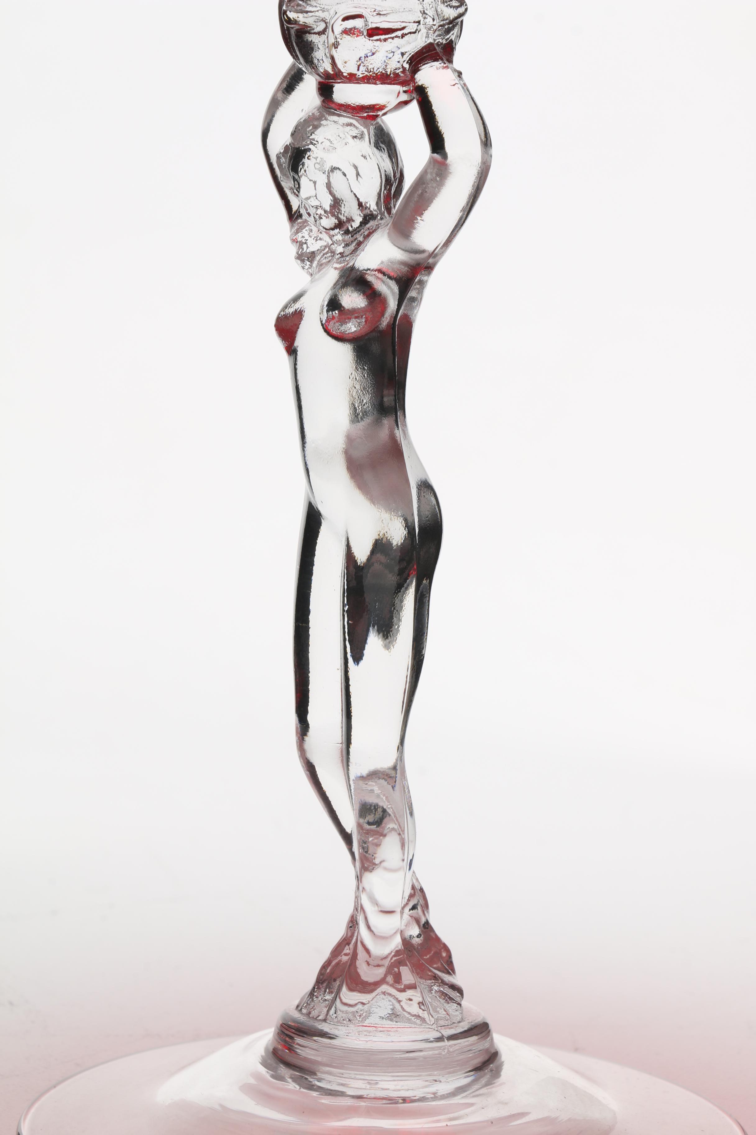 After Cambridge Glass Ruby and Clear Figural Tazzas