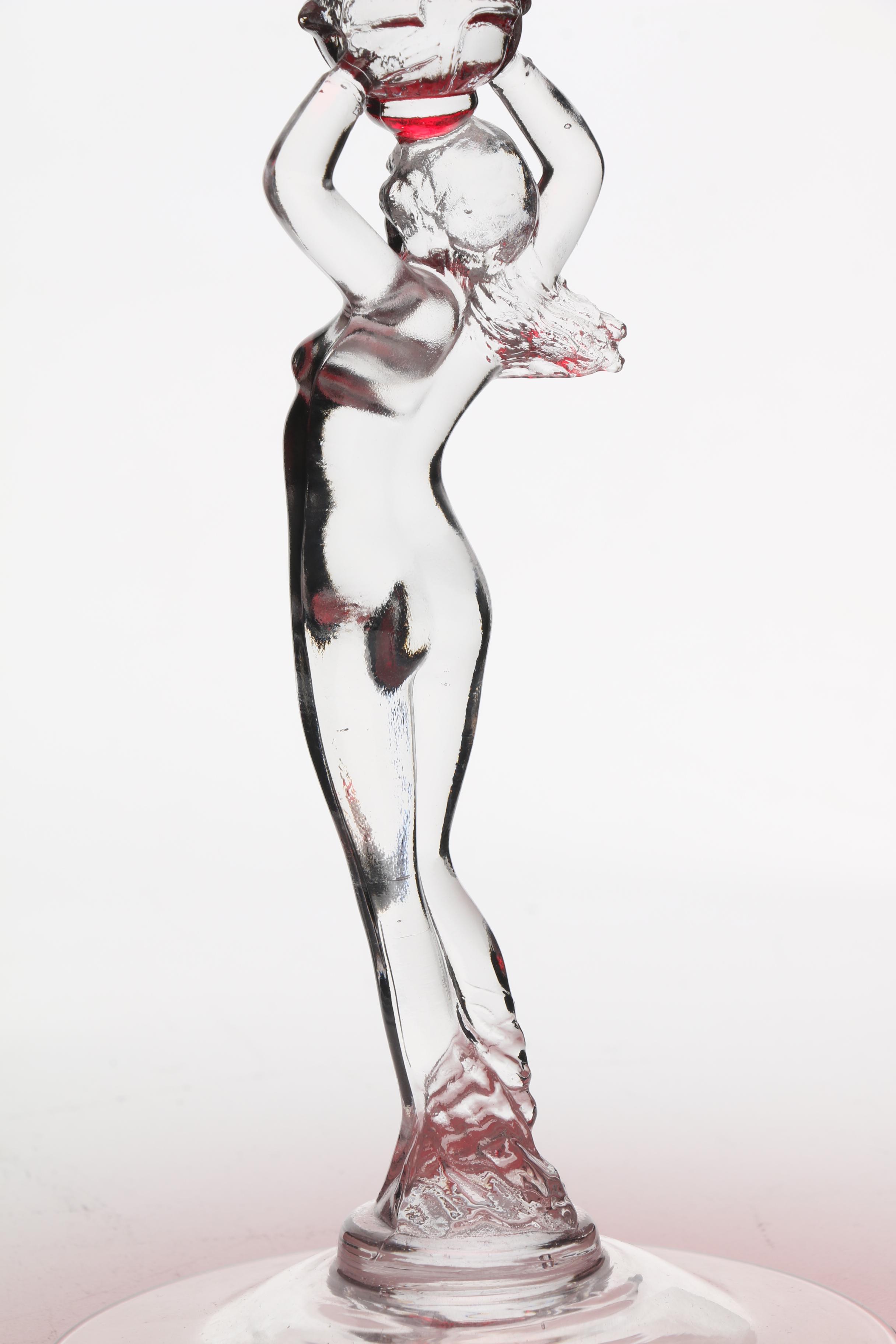 After Cambridge Glass Ruby and Clear Figural Tazzas