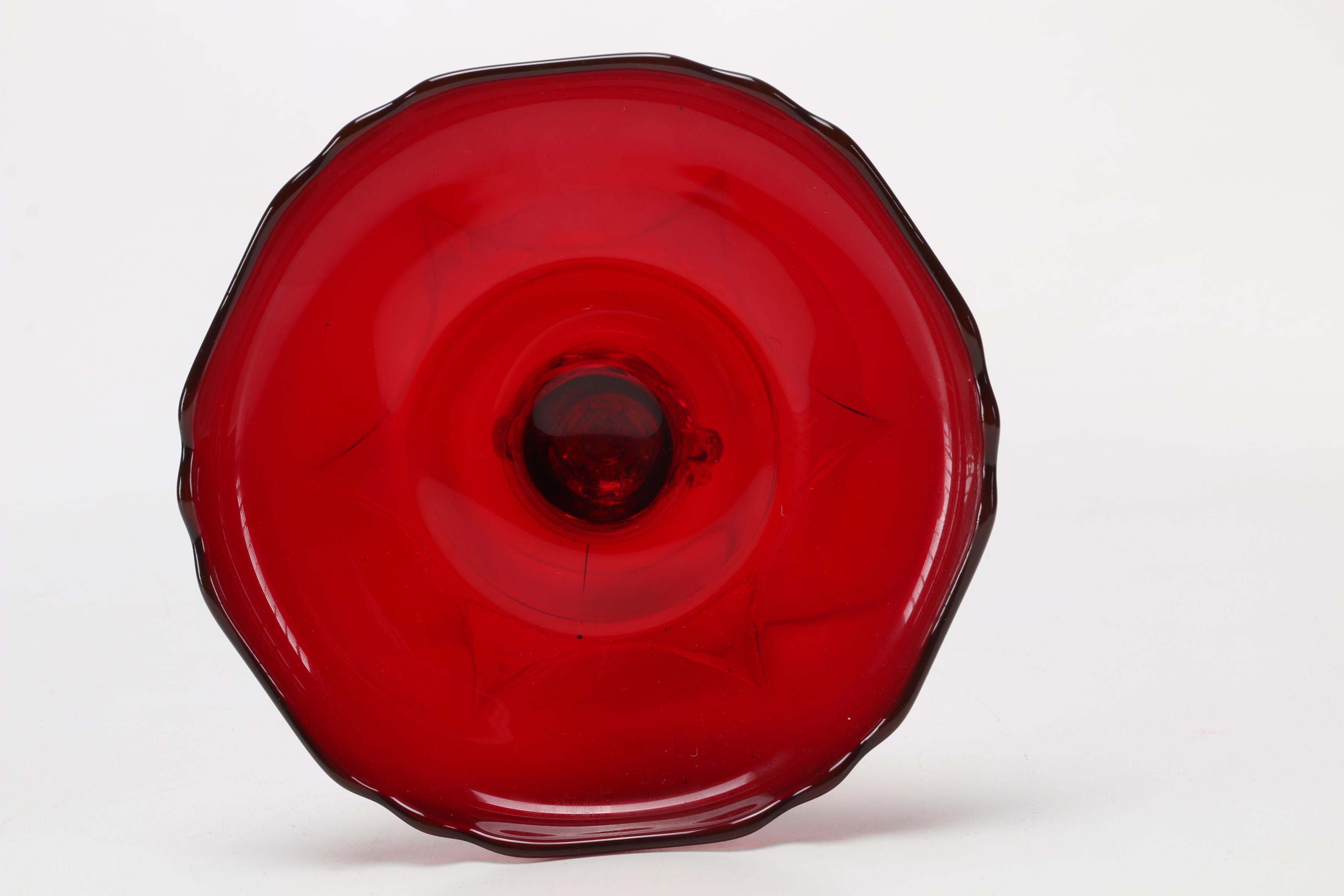 After Cambridge Glass Ruby and Clear Figural Tazzas