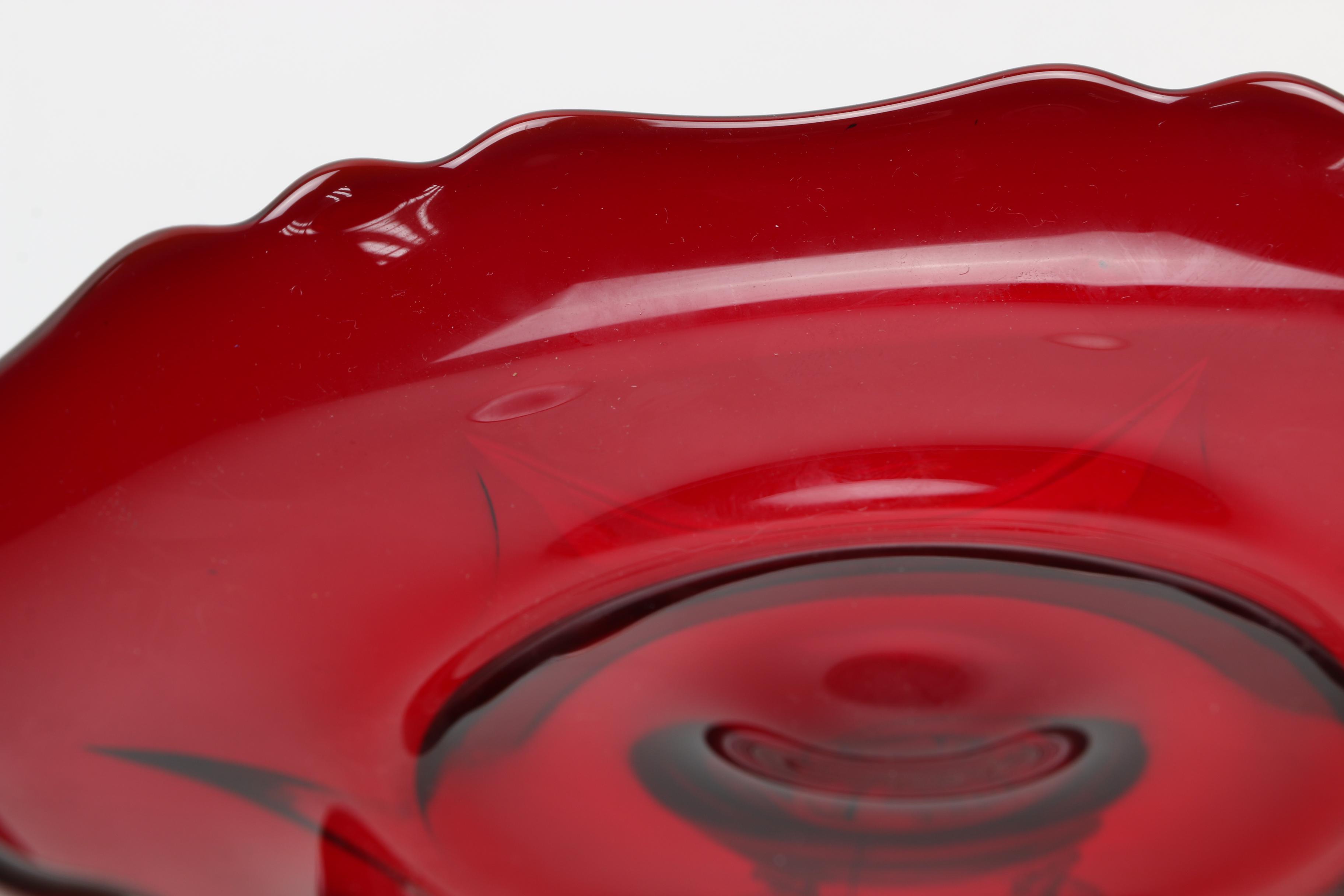 After Cambridge Glass Ruby and Clear Figural Tazzas