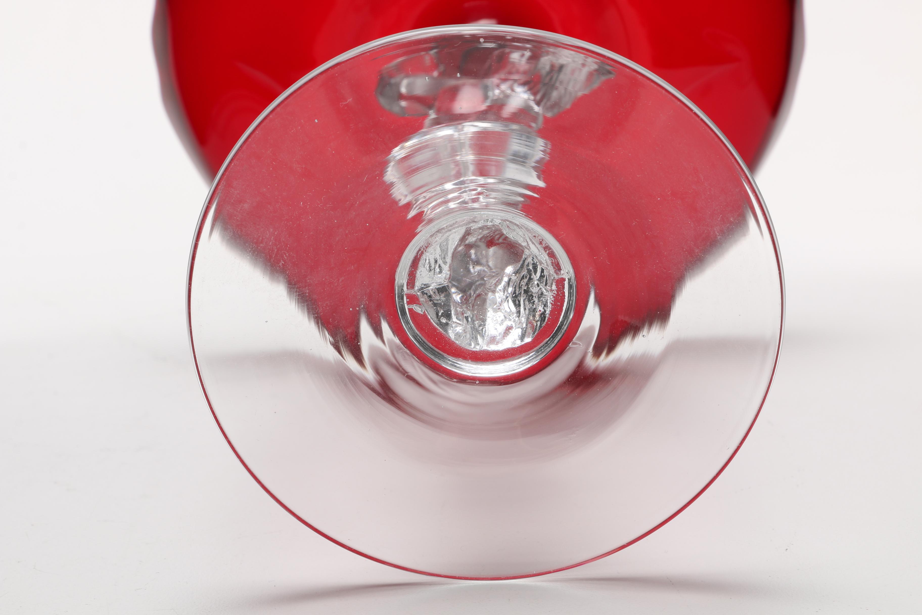 After Cambridge Glass Ruby and Clear Figural Tazzas