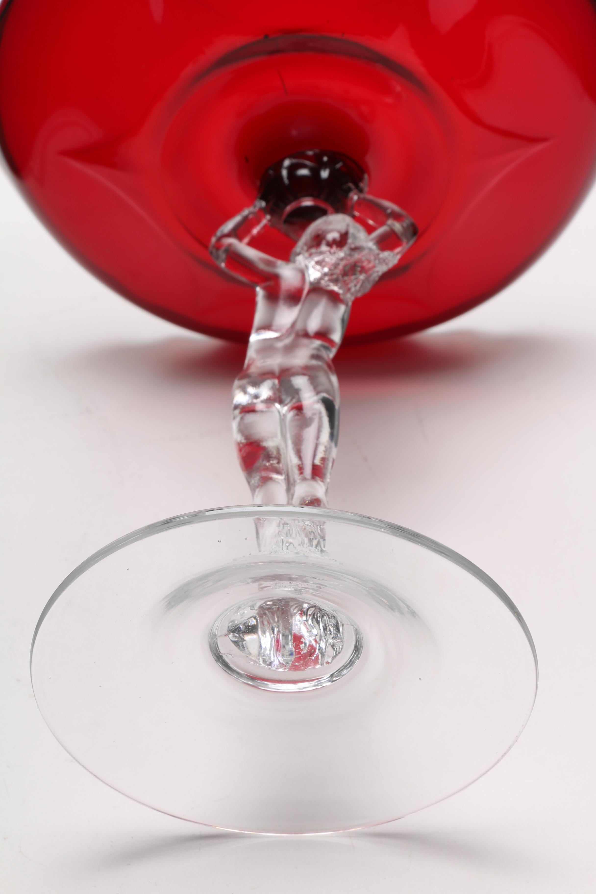 After Cambridge Glass Ruby and Clear Figural Tazzas