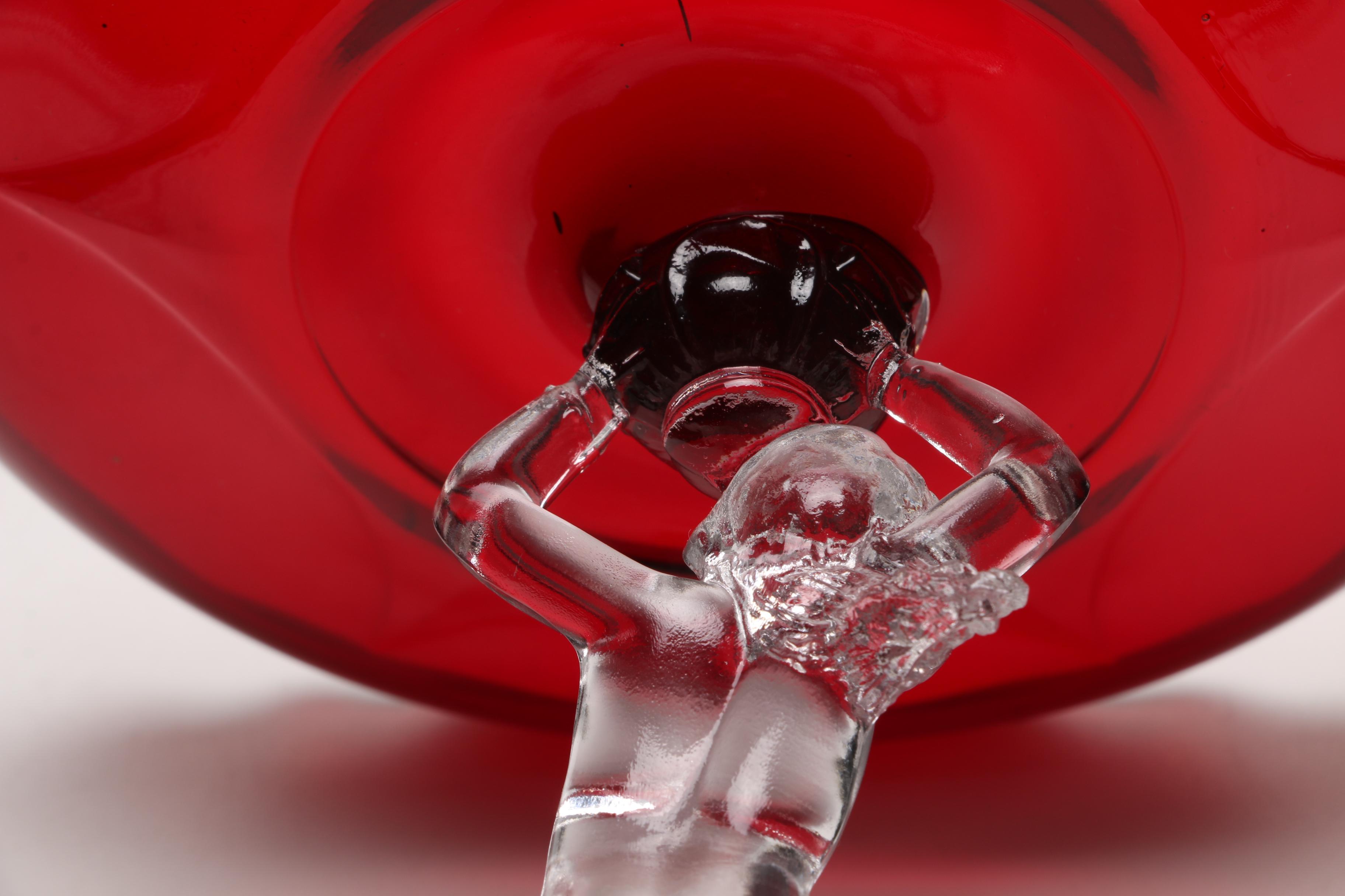 After Cambridge Glass Ruby and Clear Figural Tazzas