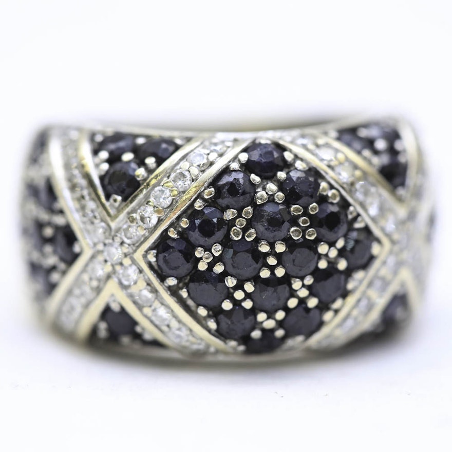 Techline 18K Gold Ring With Diamonds and Sapphires