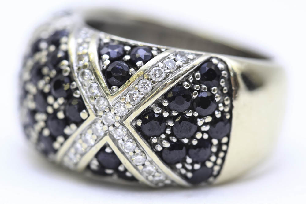 Techline 18K Gold Ring With Diamonds and Sapphires