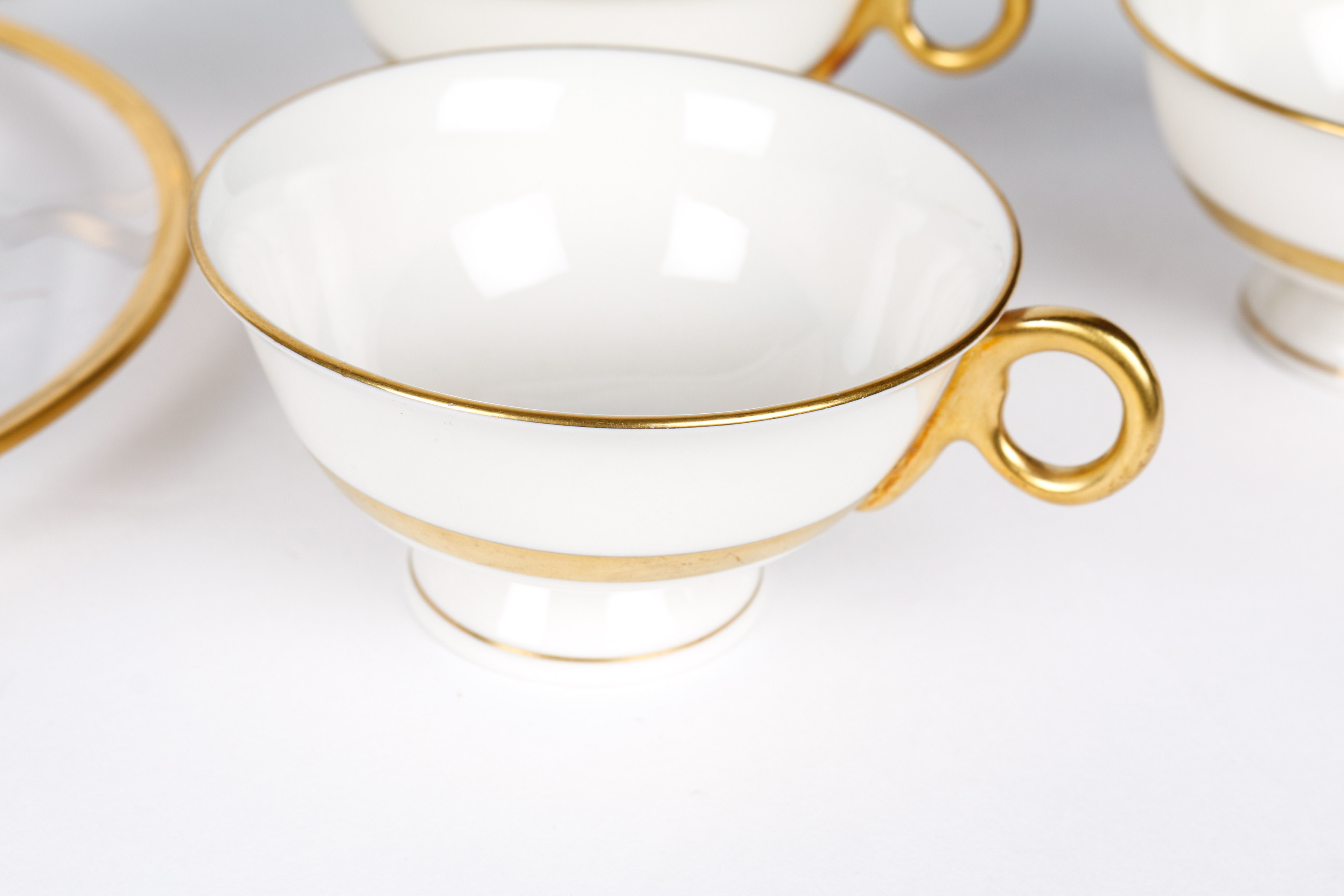 Set of Vintage Gold Rimmed Plates and China Tea Cups