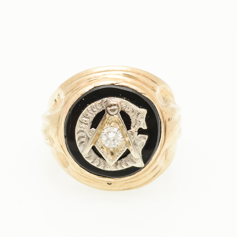 10K Yellow Gold Diamond Masonic Ring