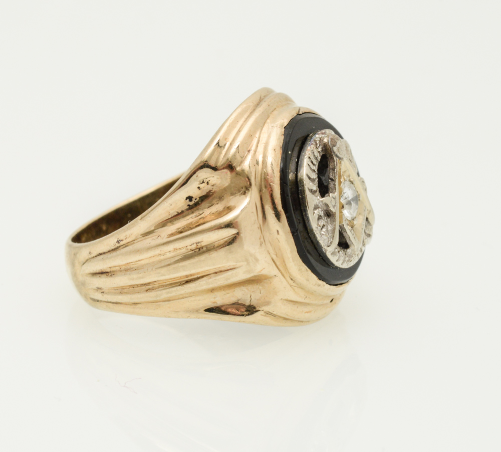 10K Yellow Gold Diamond Masonic Ring