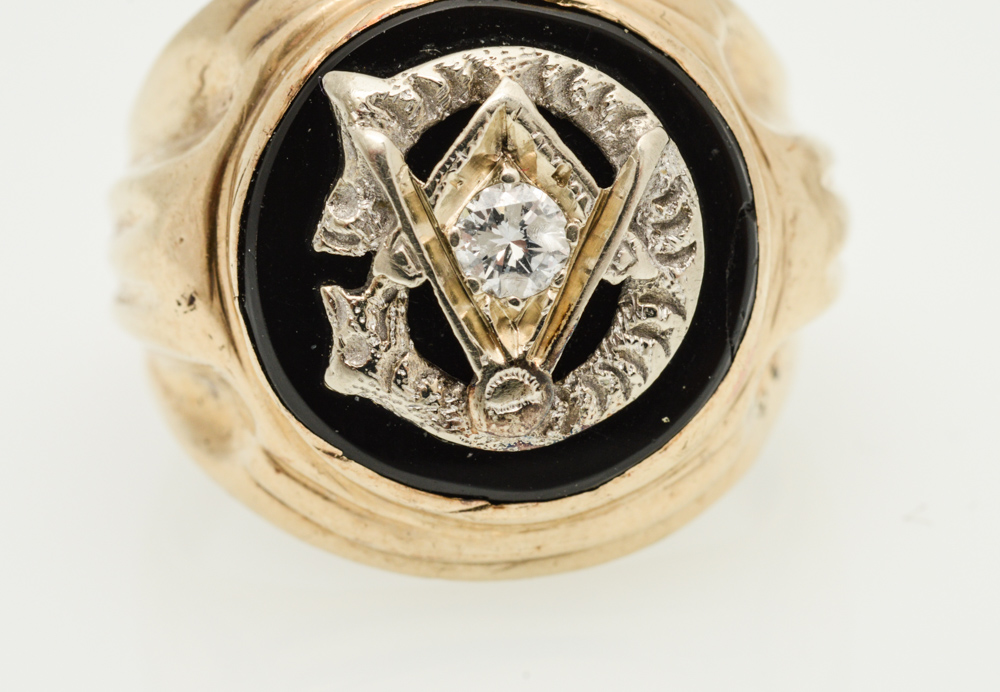 10K Yellow Gold Diamond Masonic Ring
