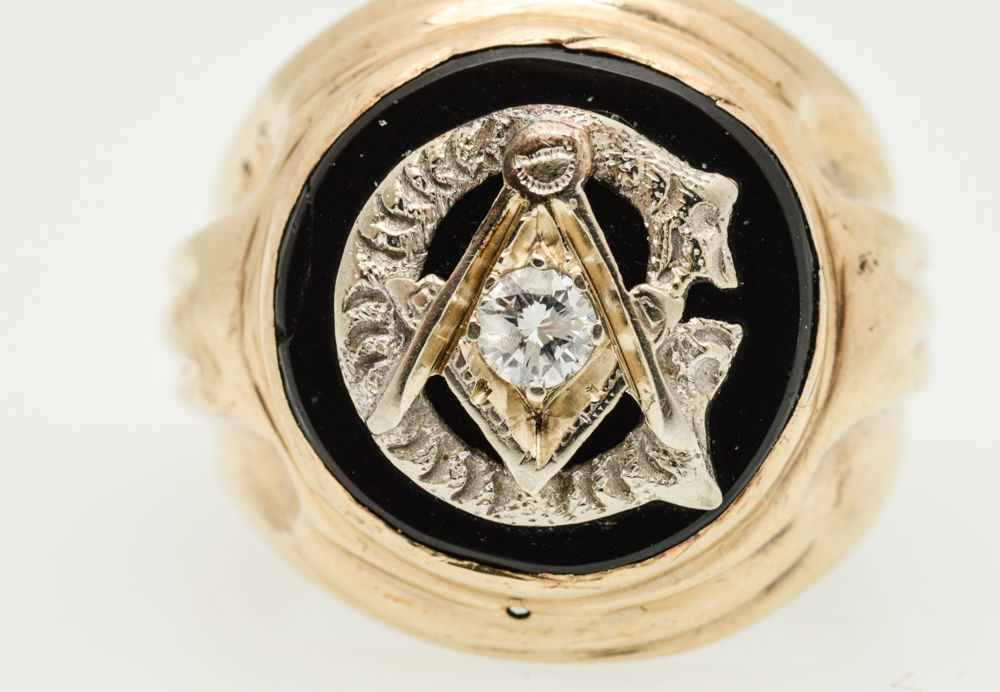 10K Yellow Gold Diamond Masonic Ring