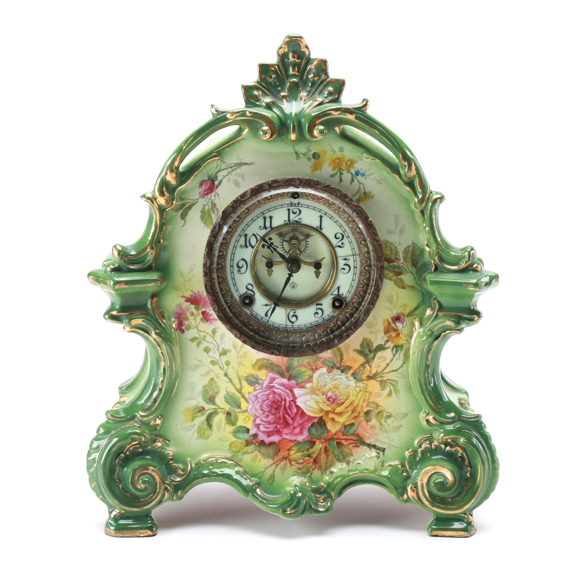 Ansonia Royal Bonn "La Manche" Porcelain Mantel Clock
