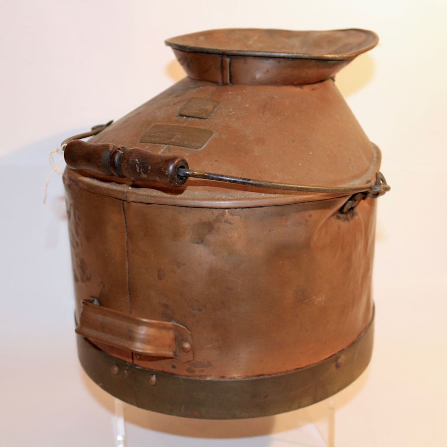Antique Chas G Schenck Copper Cream Milk Bucket, 1898