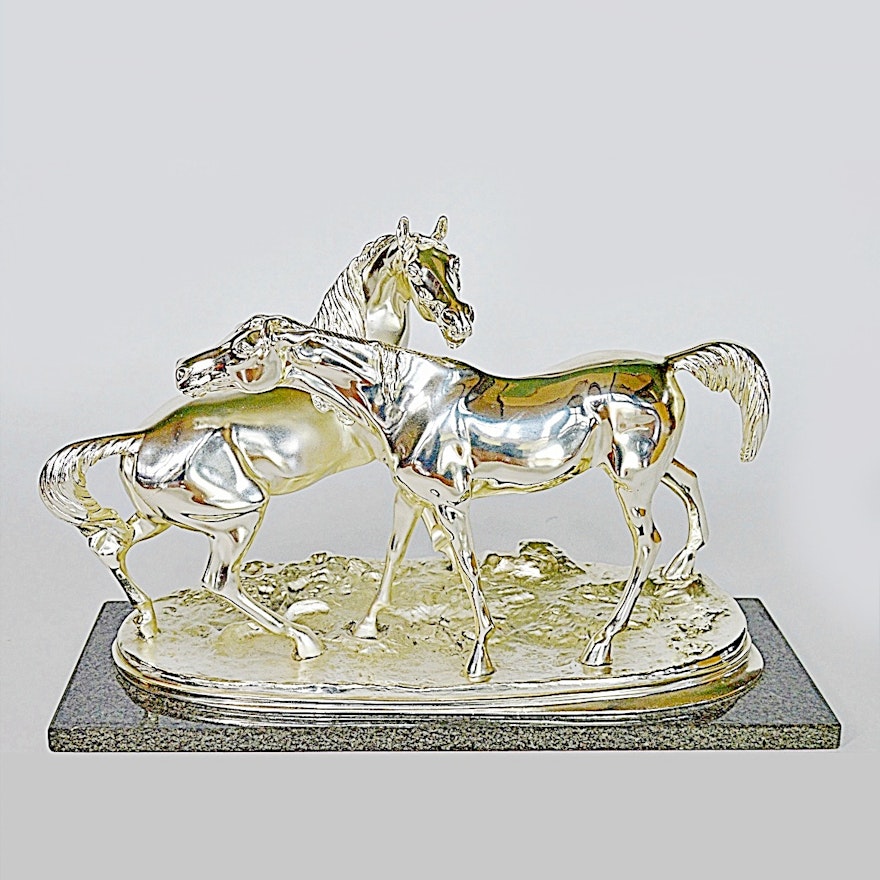 After Pierre Jules Mene Sterling Horse Sculpture "L' Accolade"