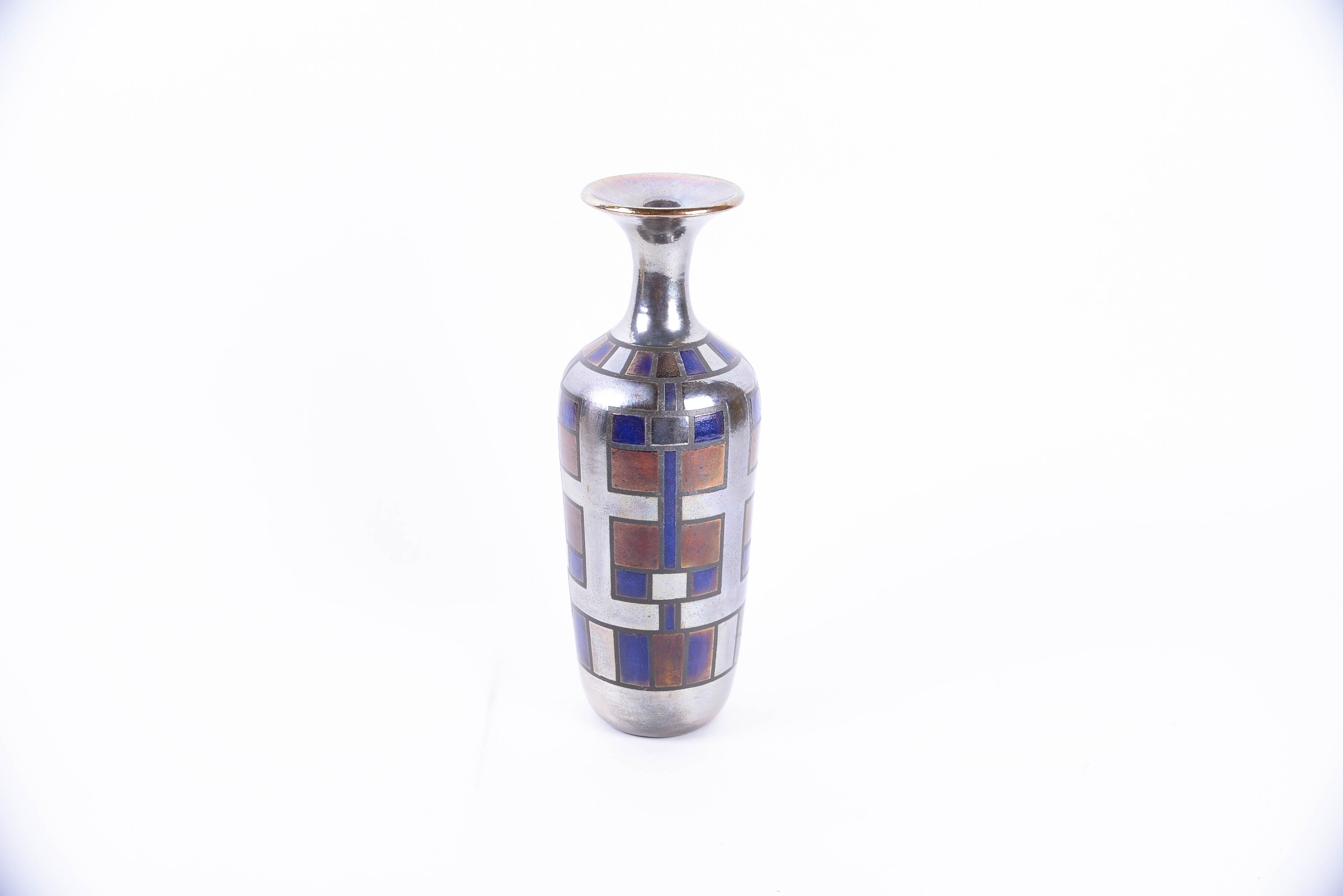 Vintage Art Deco Metallic Raku Glazed Pottery Vase