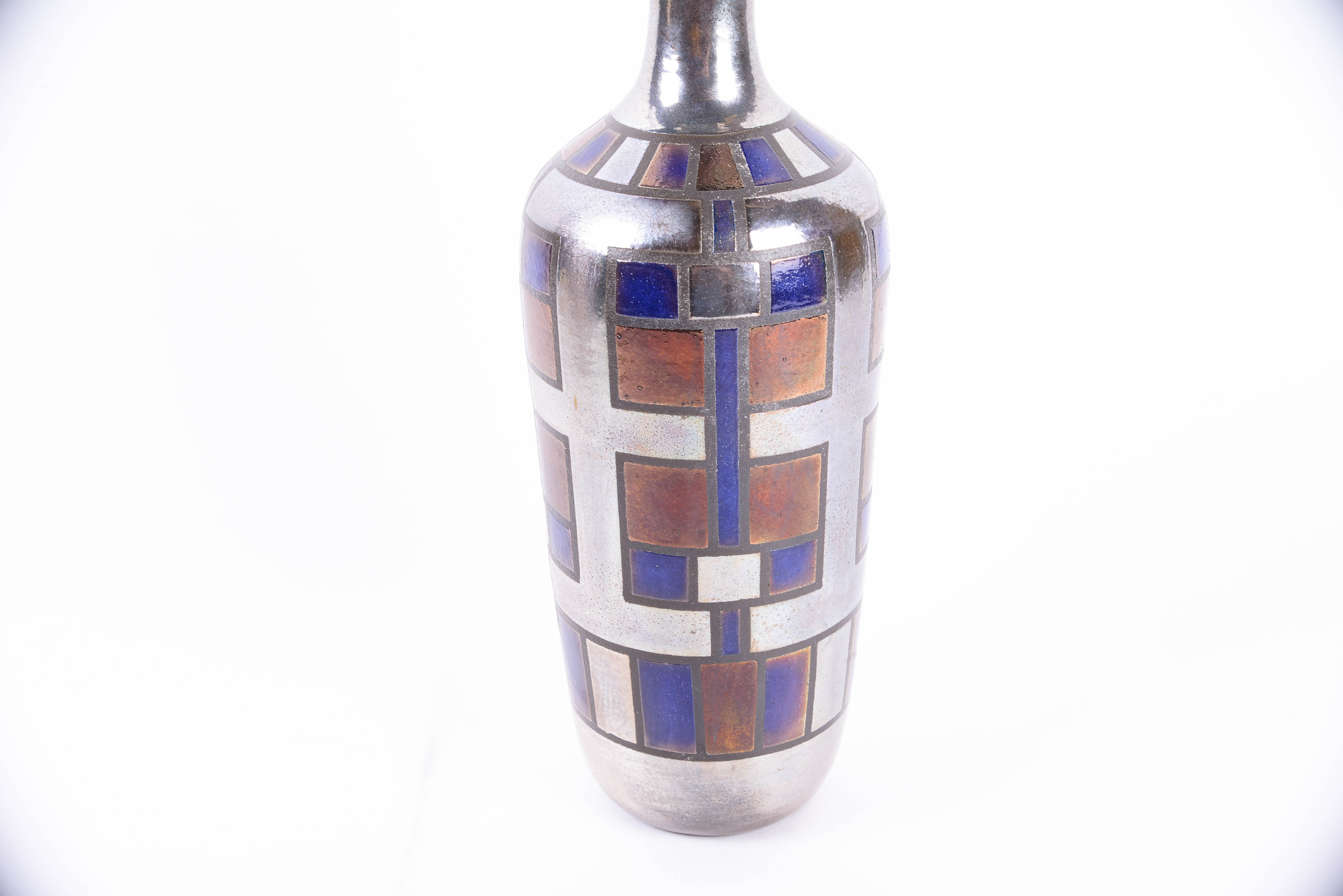 Vintage Art Deco Metallic Raku Glazed Pottery Vase