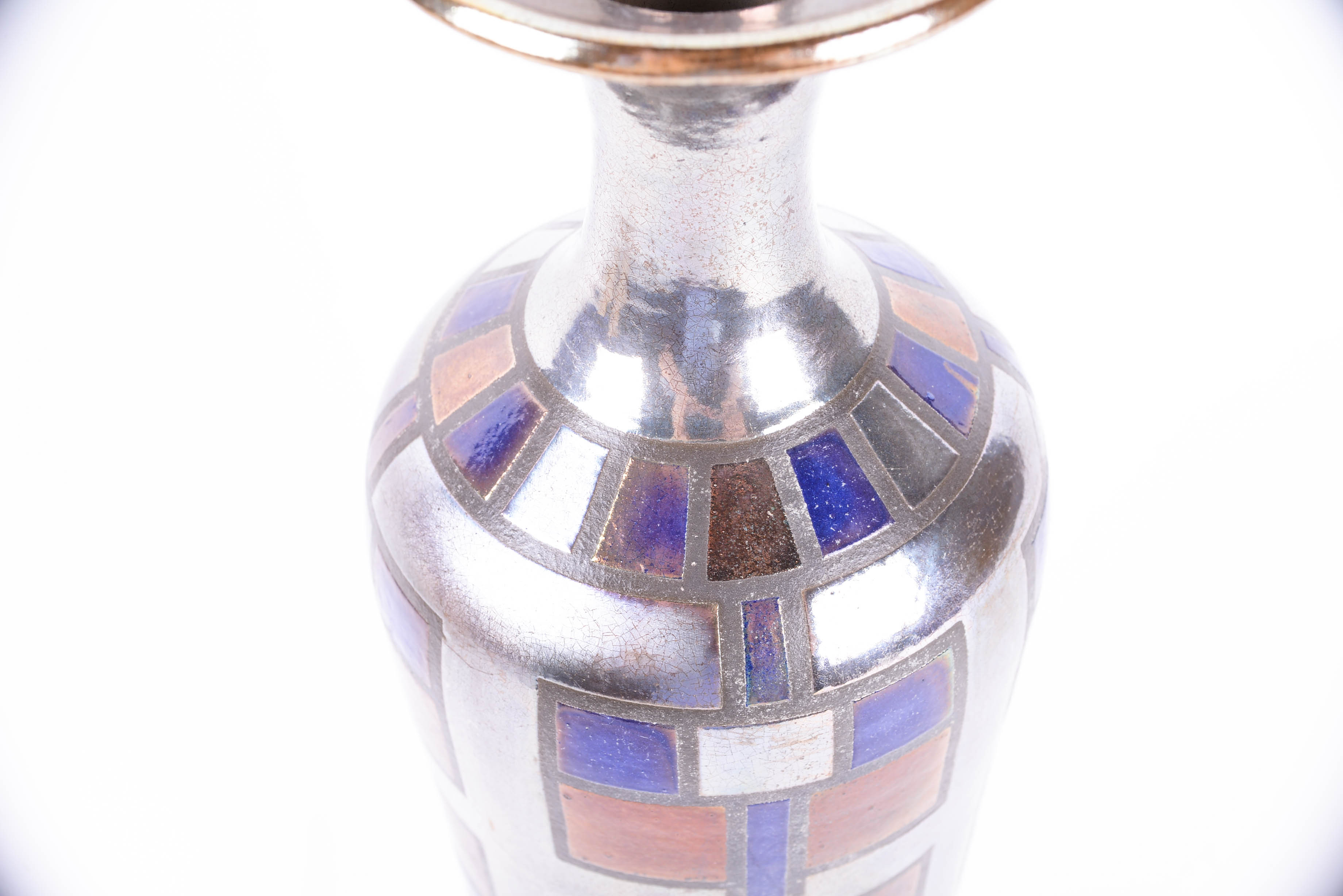 Vintage Art Deco Metallic Raku Glazed Pottery Vase