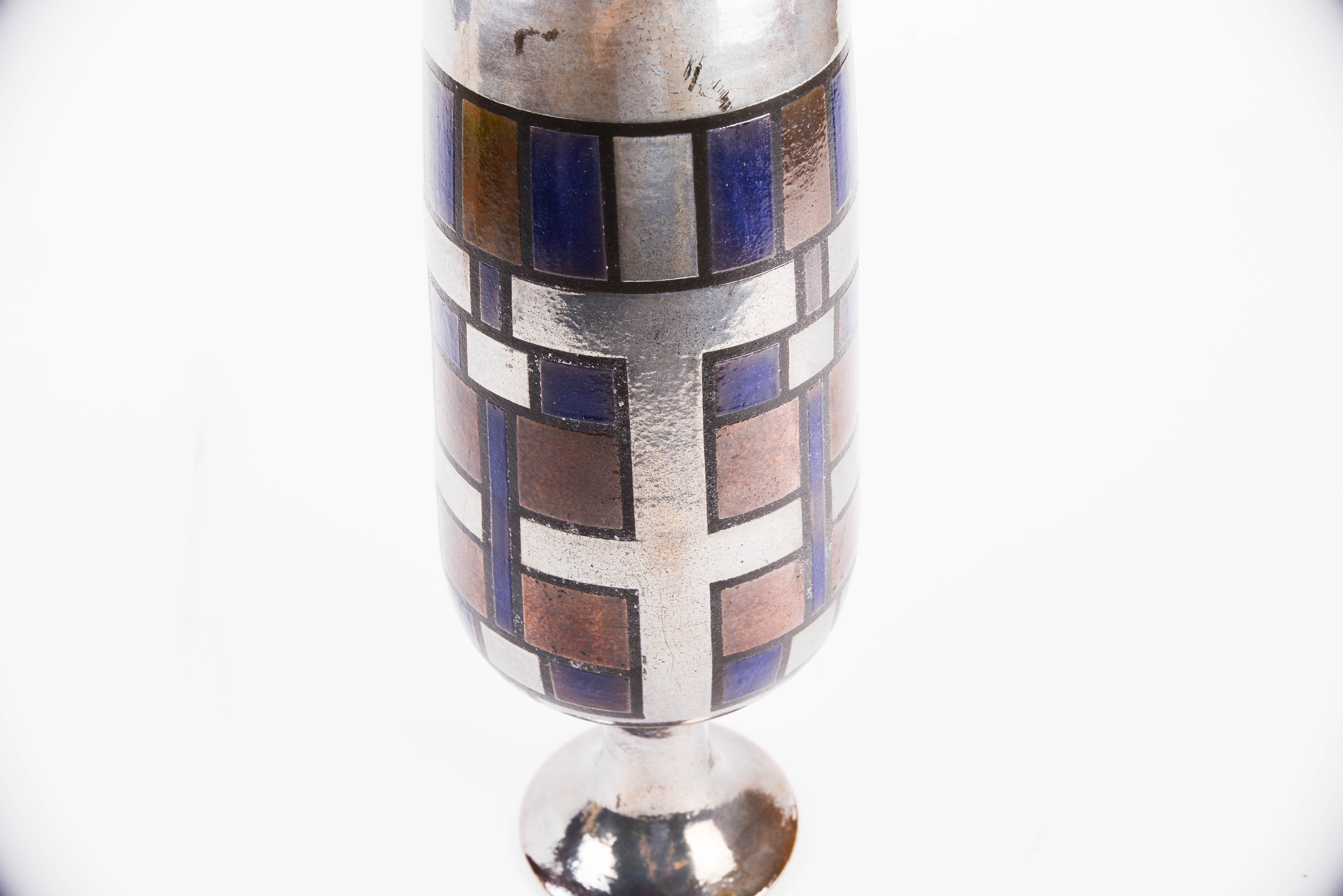 Vintage Art Deco Metallic Raku Glazed Pottery Vase