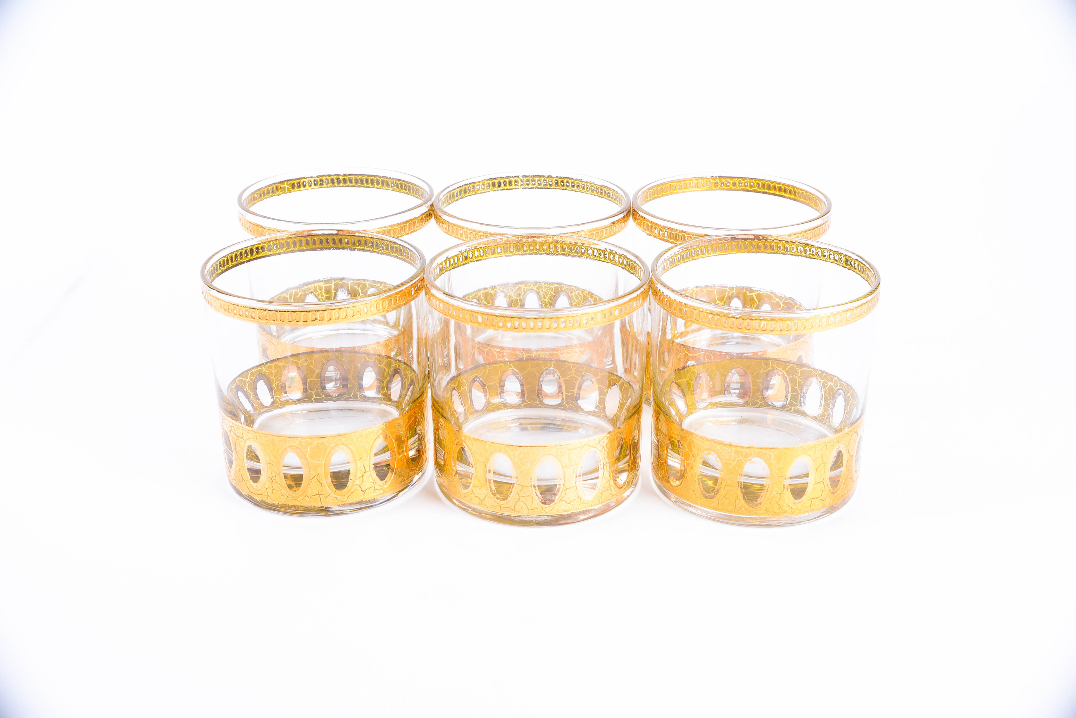 Culver Mid Century Modern "Antigua" Gilt Cocktail Glass Set