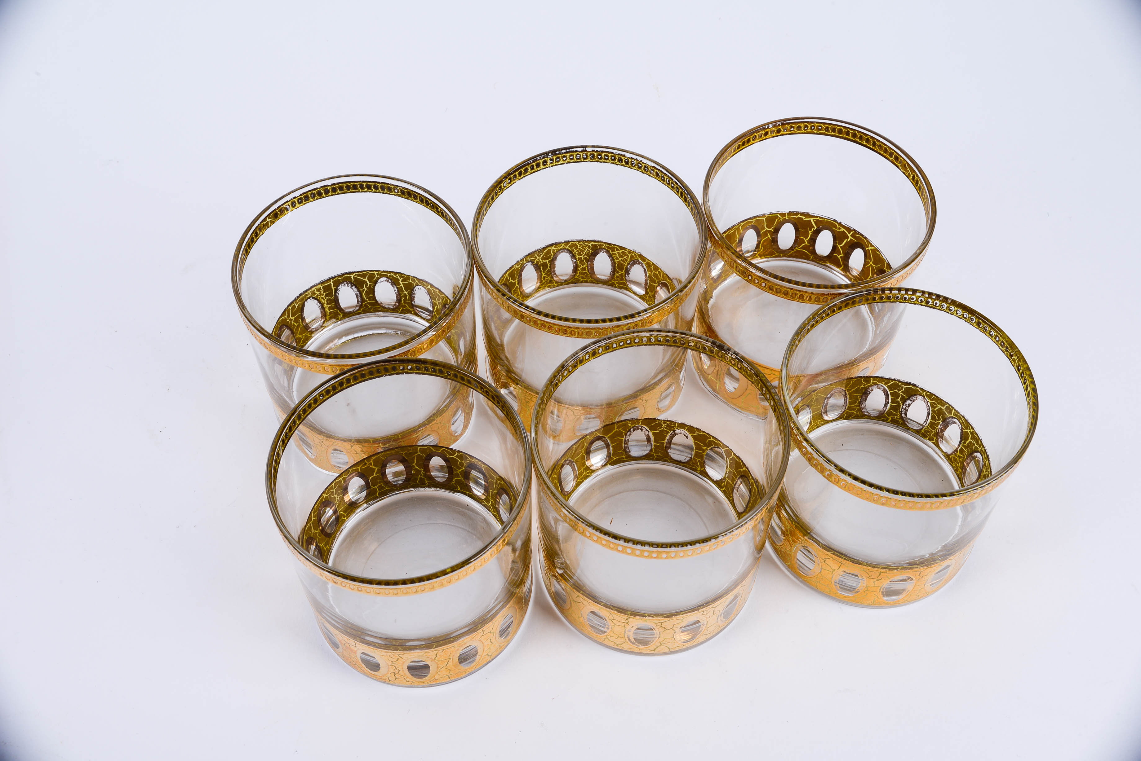 Culver Mid Century Modern "Antigua" Gilt Cocktail Glass Set