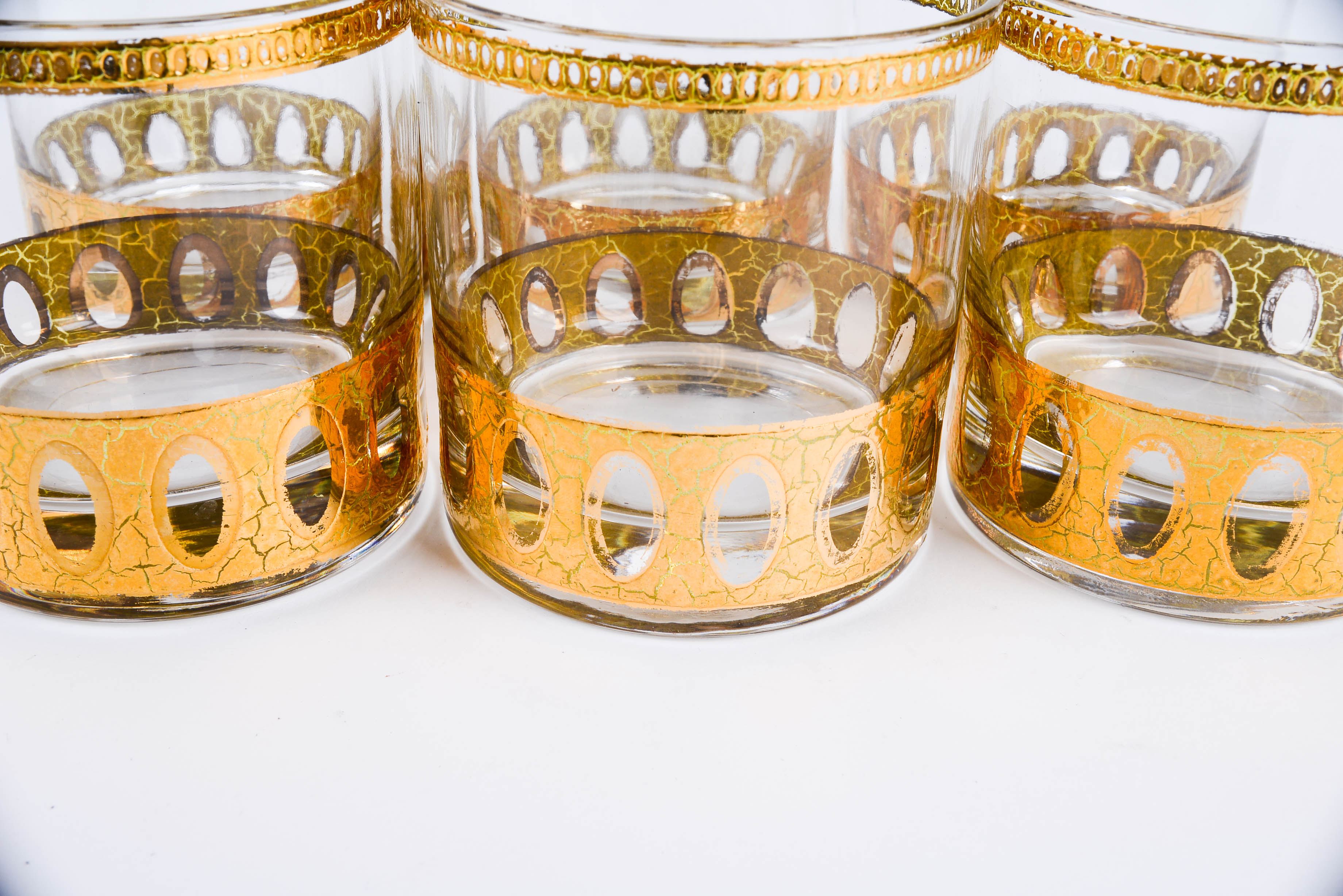 Culver Mid Century Modern "Antigua" Gilt Cocktail Glass Set