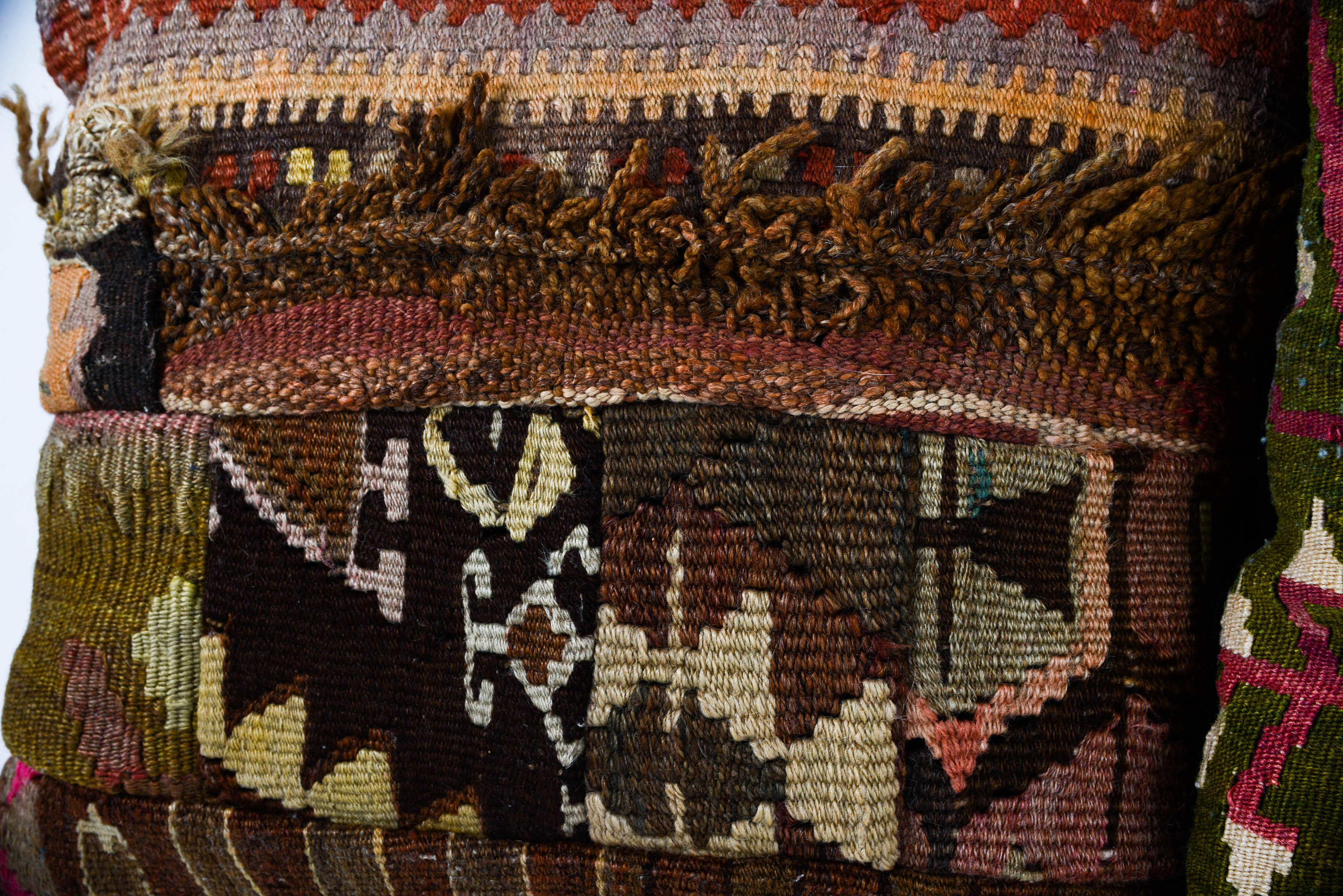 Pair of Antique Kilim Rug Throw Pillows with Velvet Backs