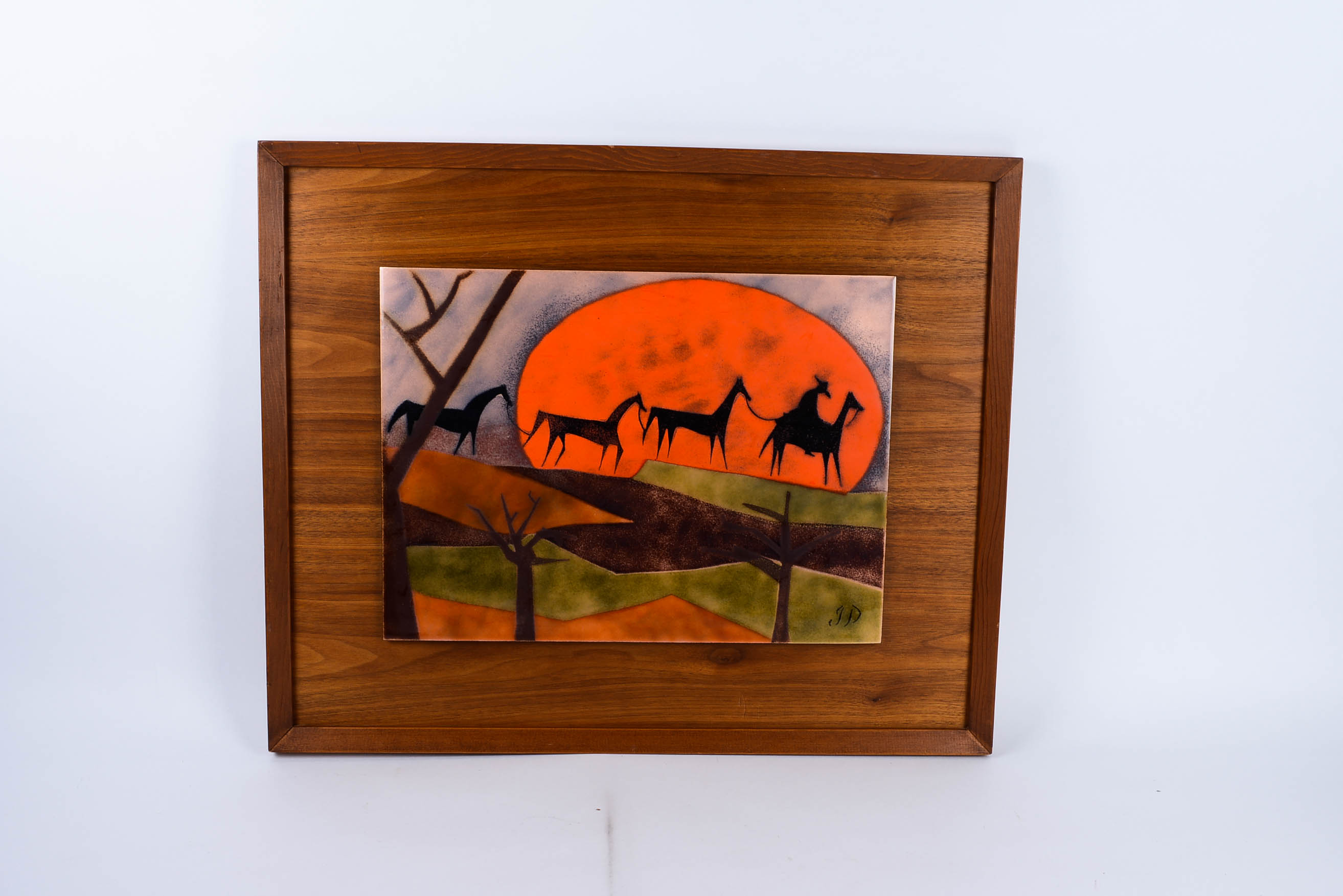 Mid Century Judith Daner Enamel on Copper and Teak Painting