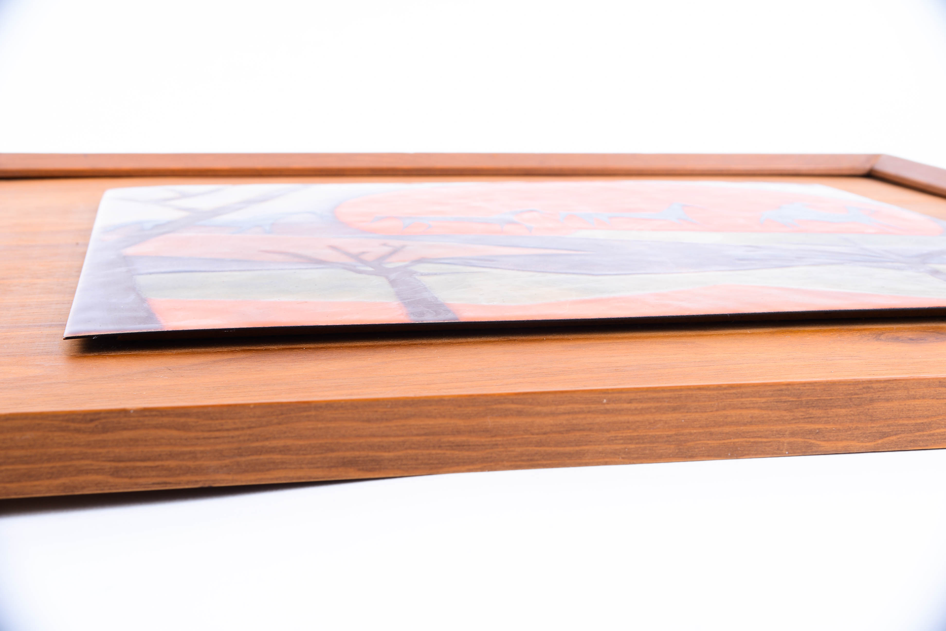 Mid Century Judith Daner Enamel on Copper and Teak Painting