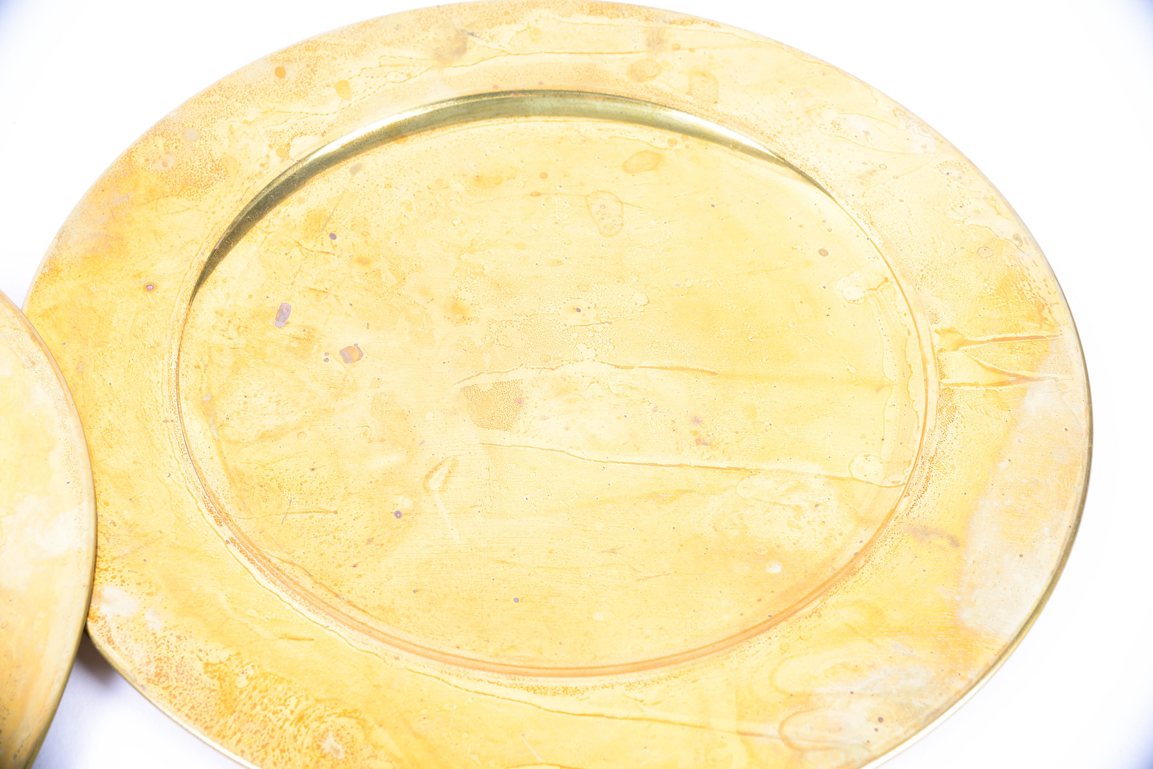 Six Mid Century Modern Brass Chargers