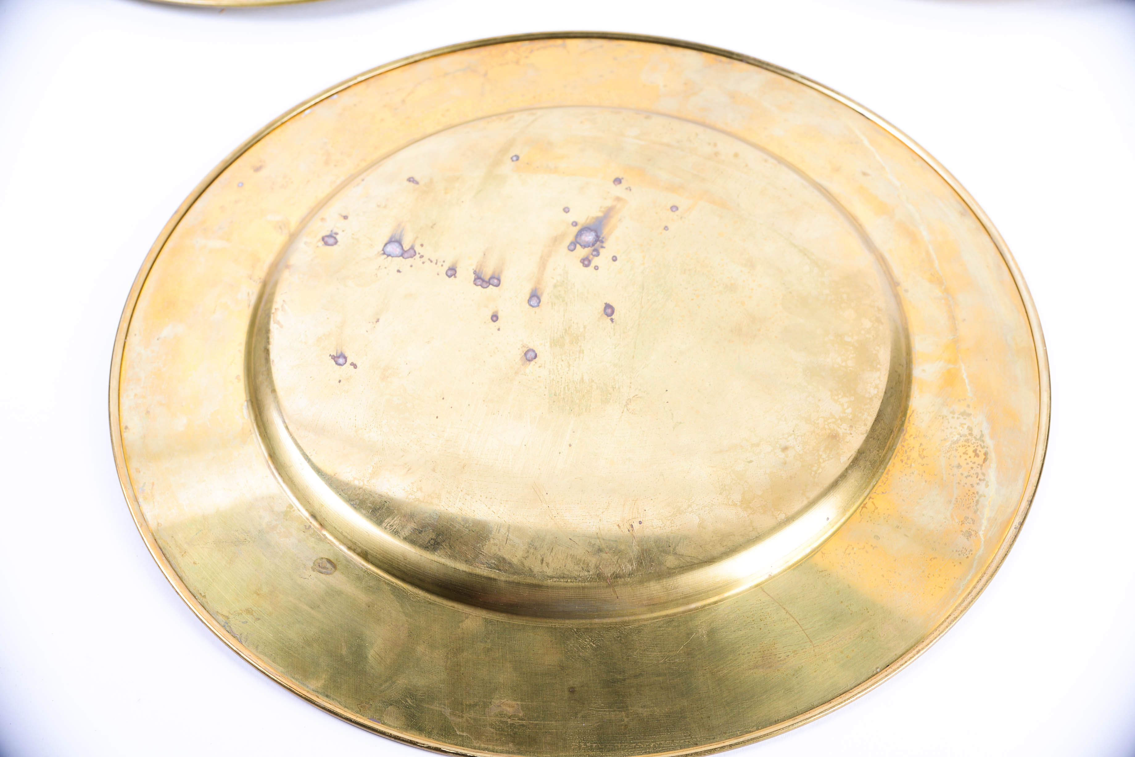 Six Mid Century Modern Brass Chargers