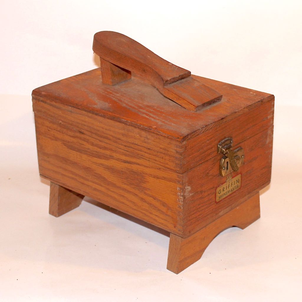 Vintage Griffin "Shinemaster" Oak Shoe Shine Box with Kit