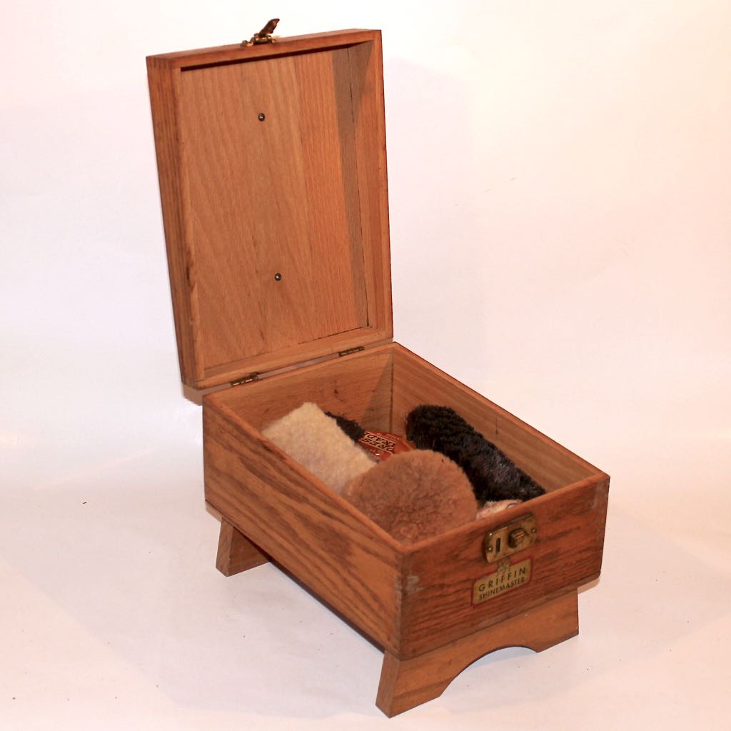 Vintage Griffin "Shinemaster" Oak Shoe Shine Box with Kit