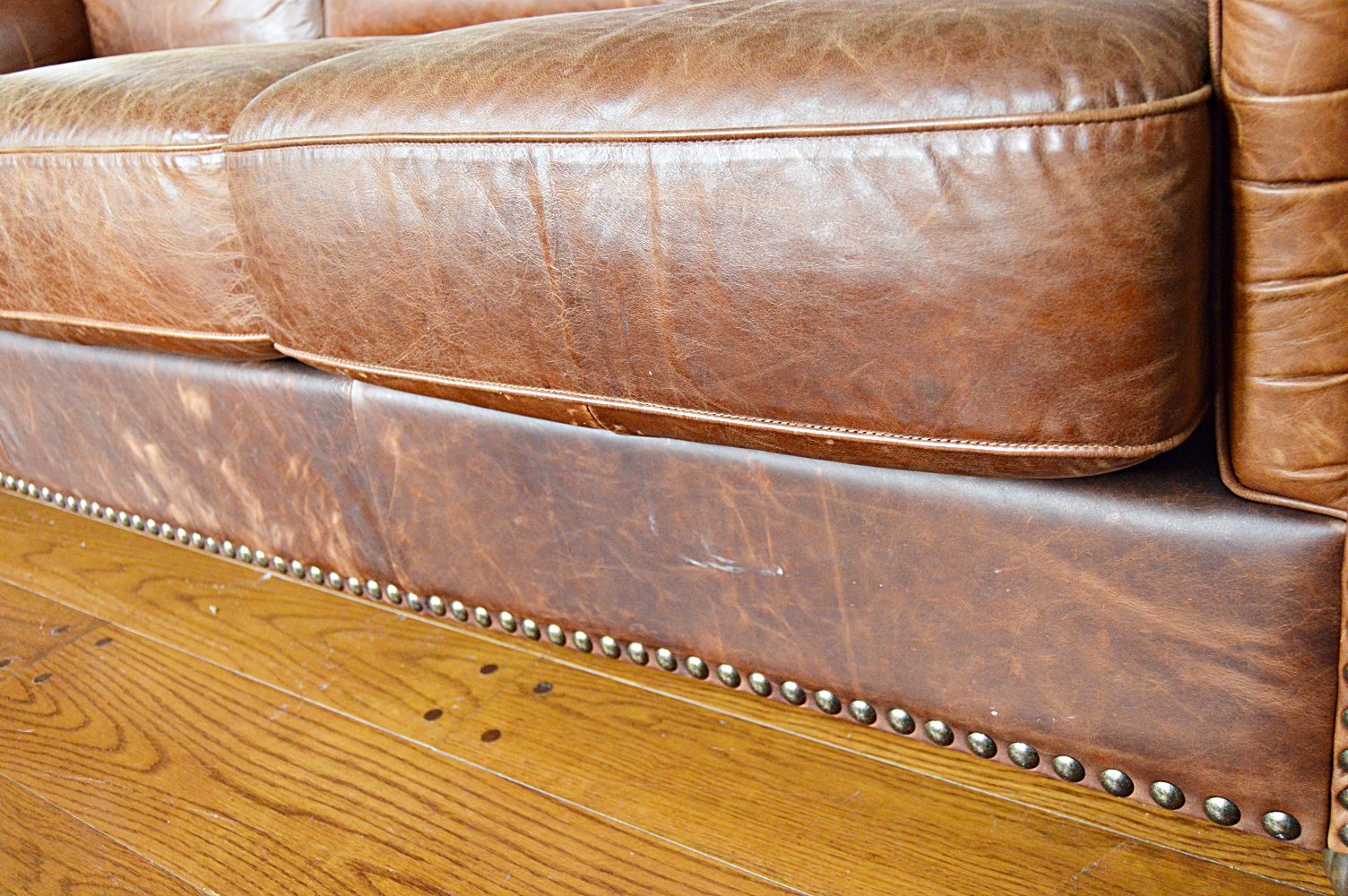 Contemporary Art Deco Style Brown Leather Sofa