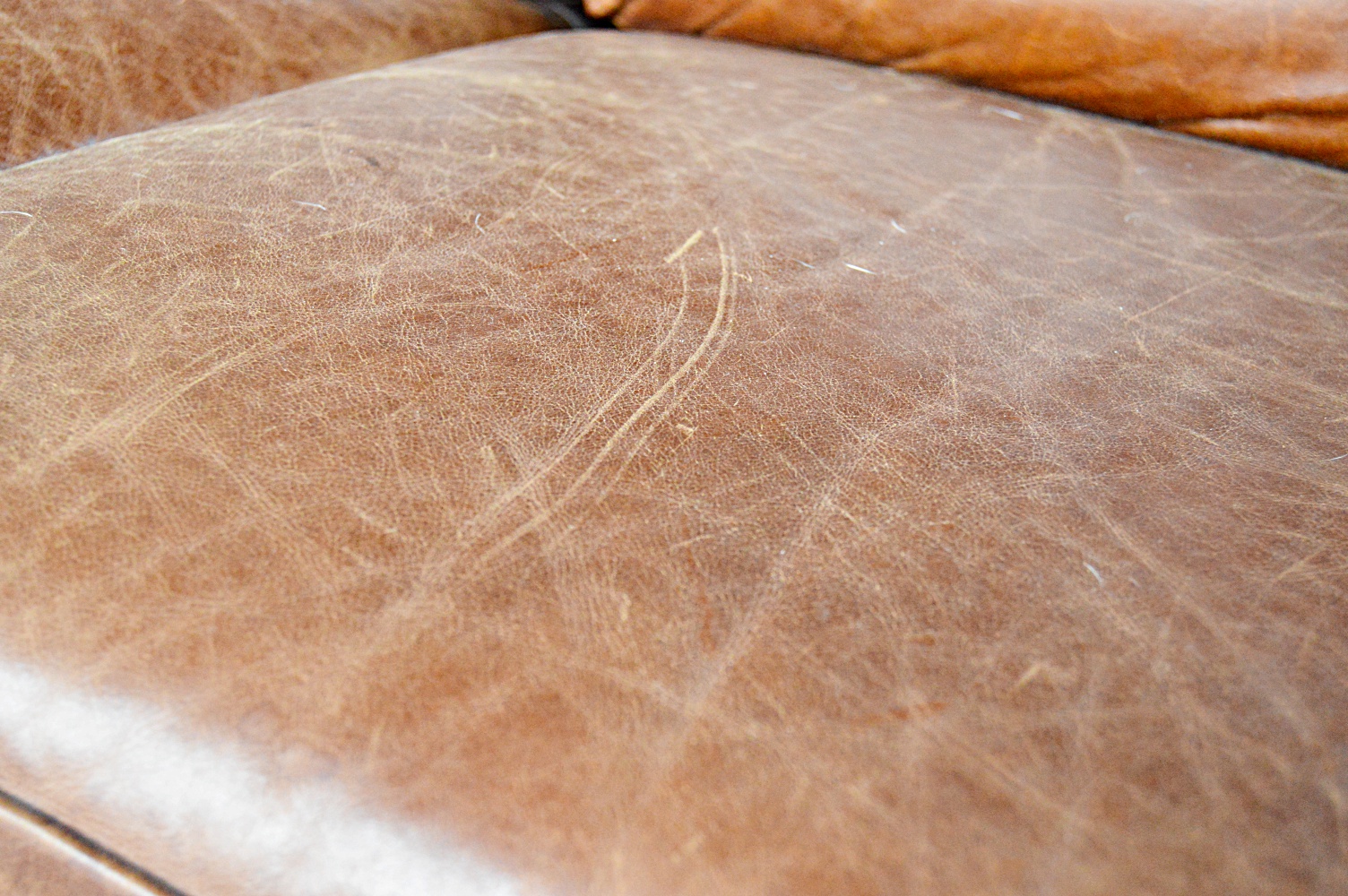 Contemporary Art Deco Style Brown Leather Sofa