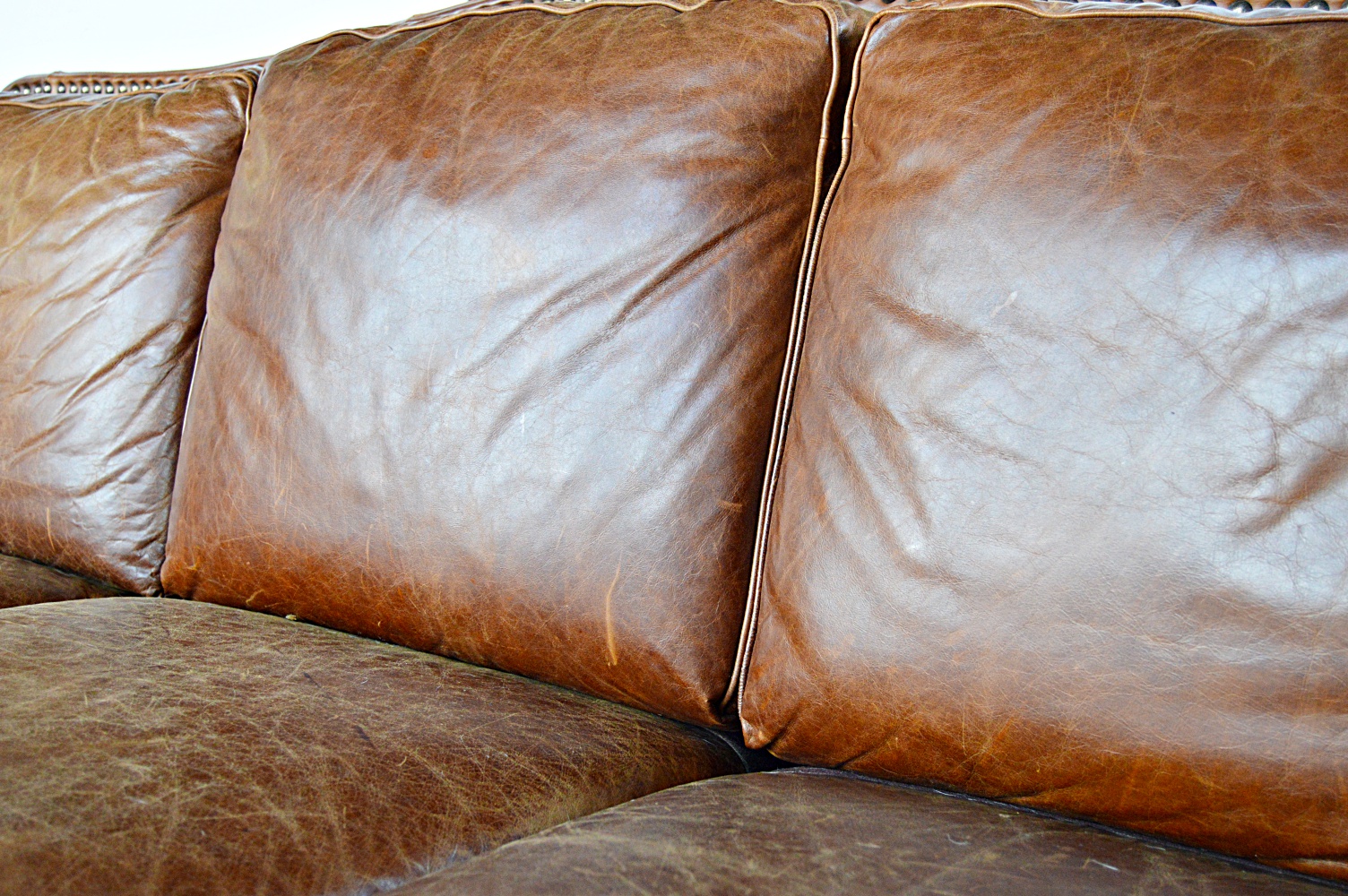Contemporary Art Deco Style Brown Leather Sofa