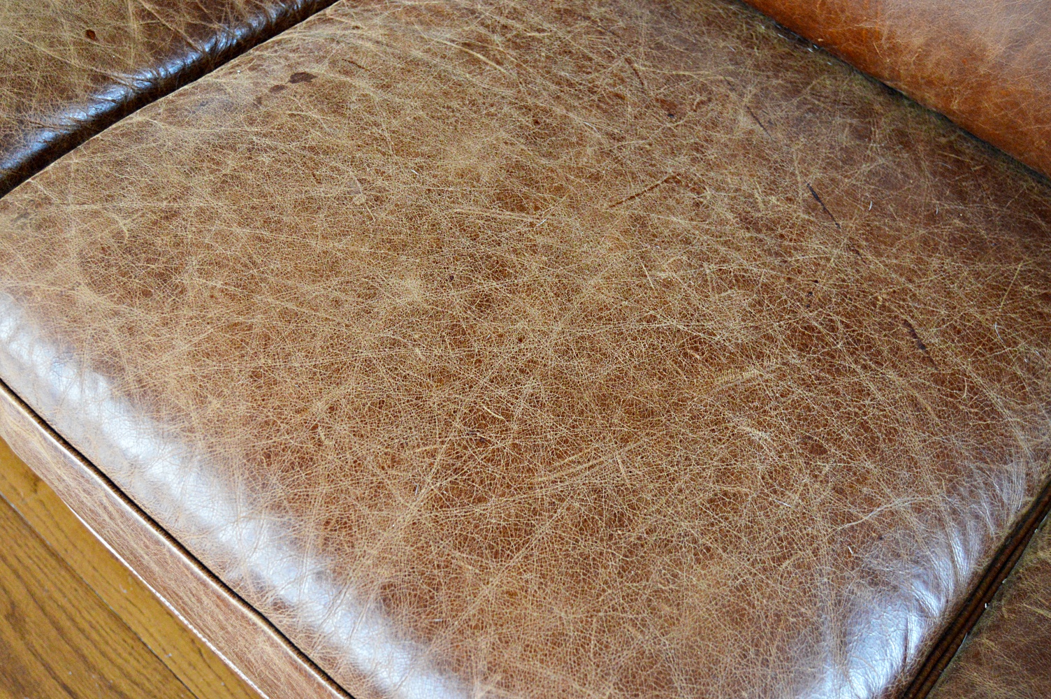 Contemporary Art Deco Style Brown Leather Sofa