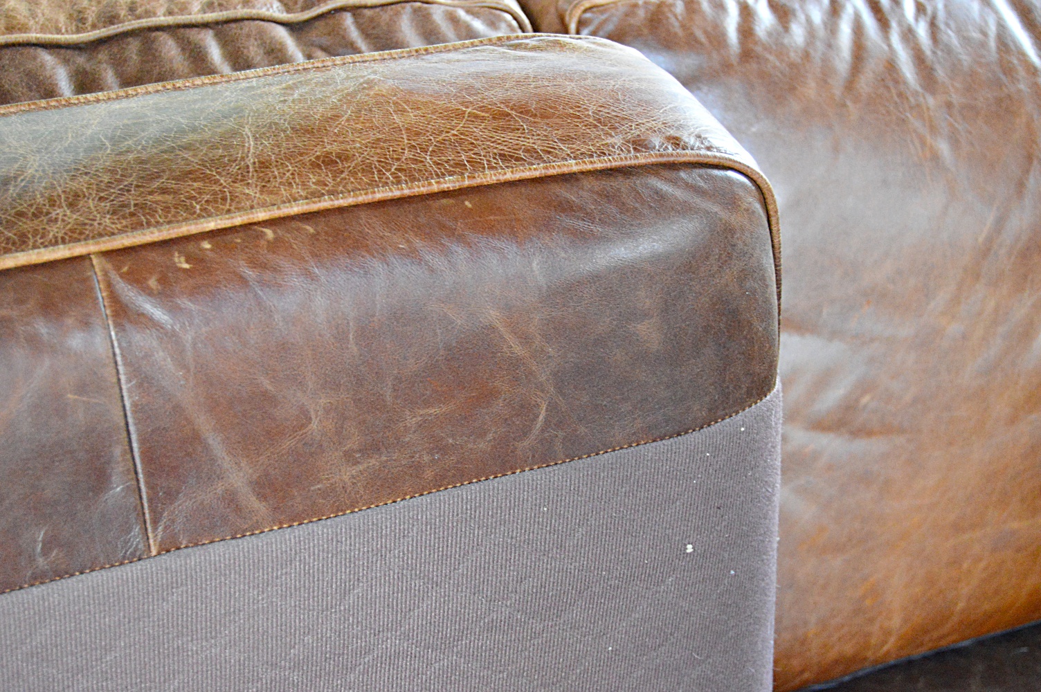 Contemporary Art Deco Style Brown Leather Sofa