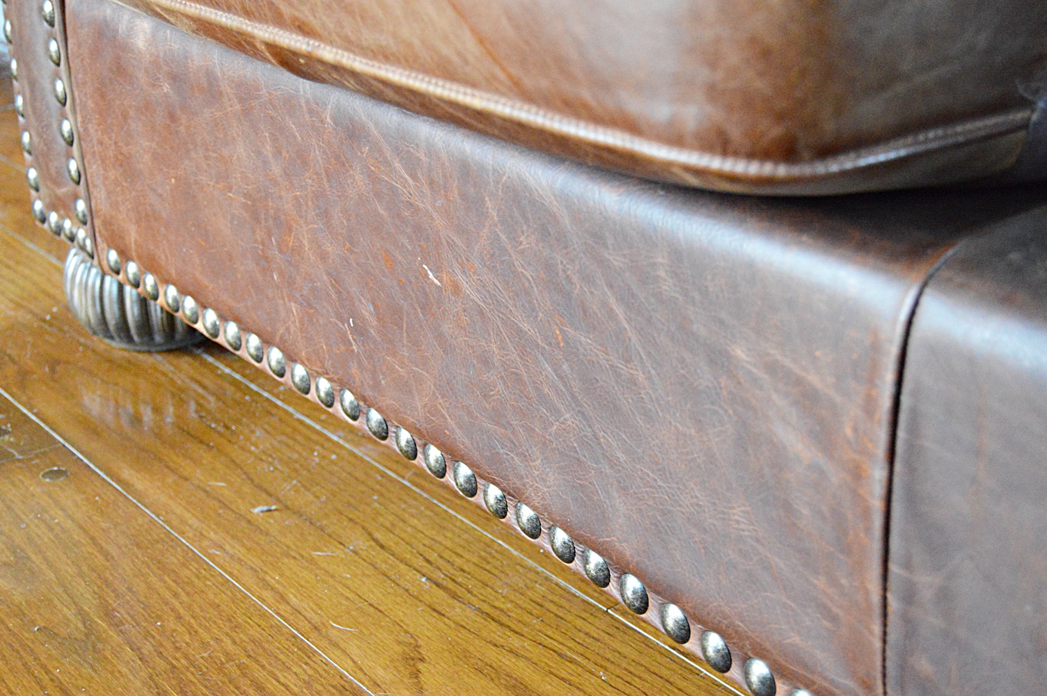 Contemporary Art Deco Style Brown Leather Sofa