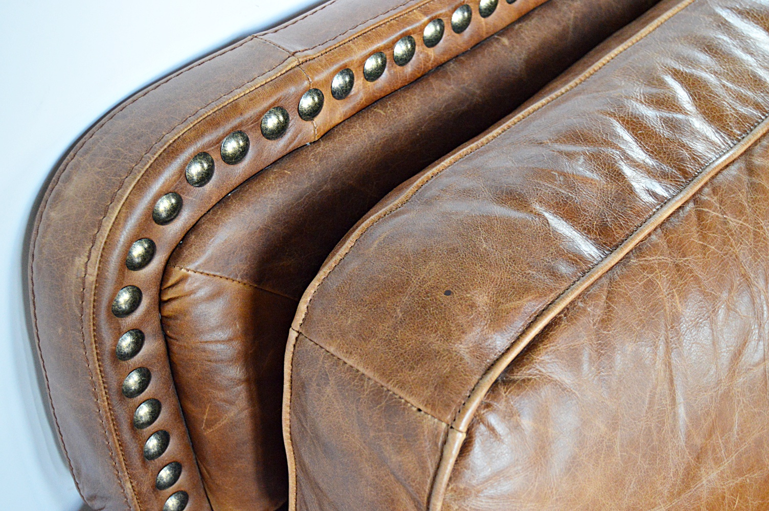 Contemporary Art Deco Style Brown Leather Sofa