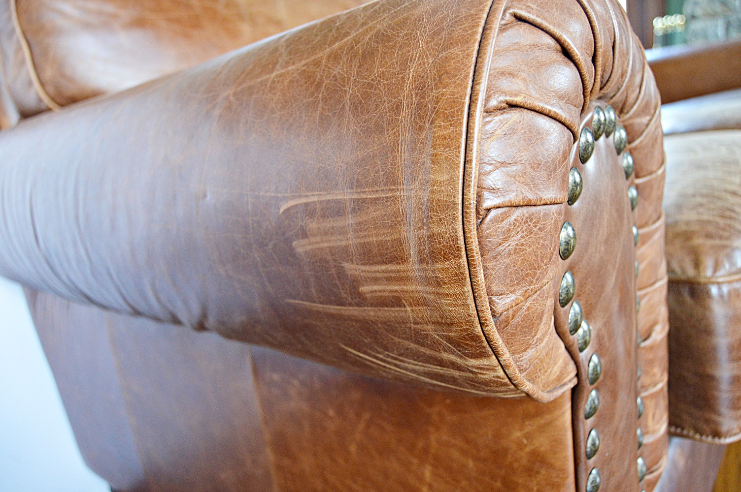 Contemporary Art Deco Style Brown Leather Sofa