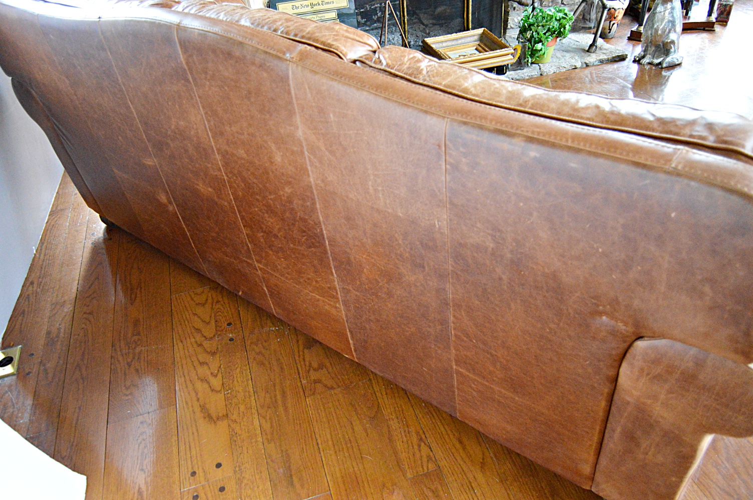 Contemporary Art Deco Style Brown Leather Sofa