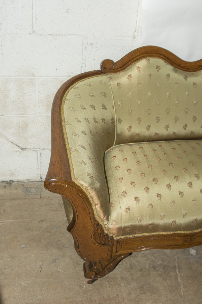 Victorian Oak Frame Camelback Sofa