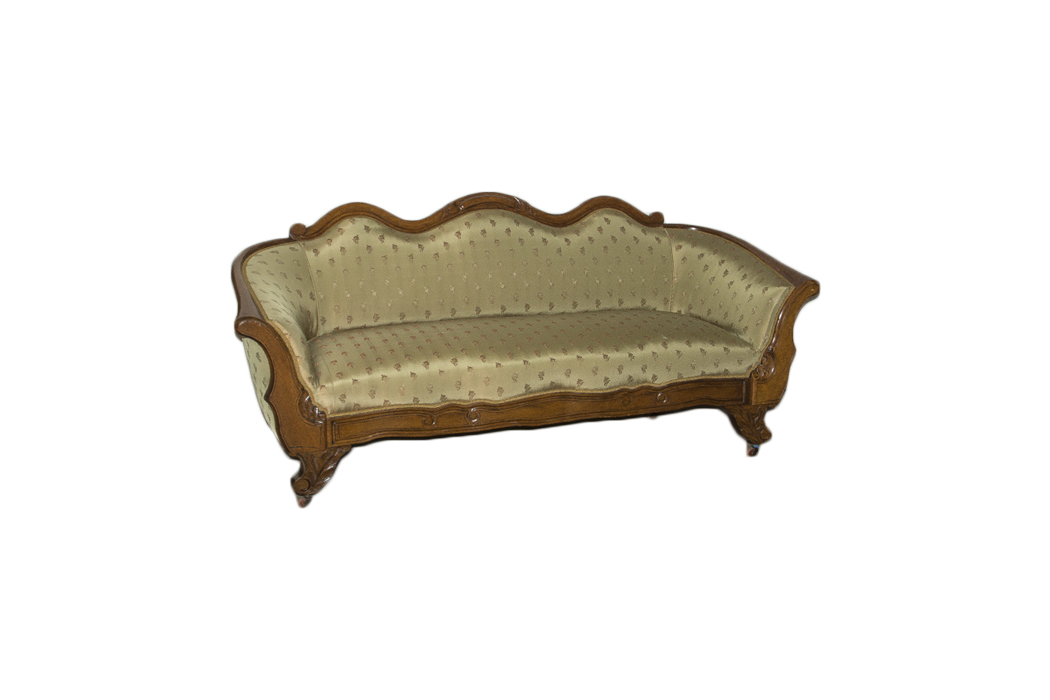 Victorian Oak Frame Camelback Sofa